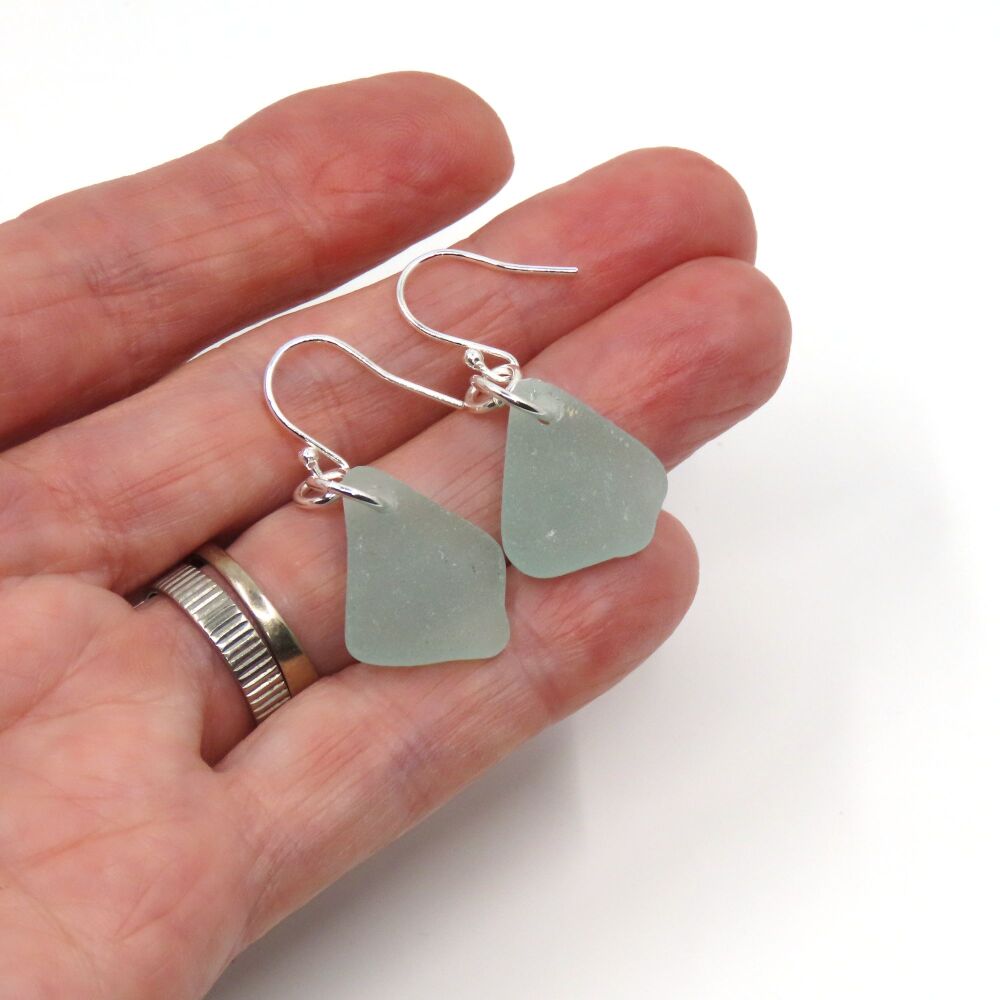 Aqua Blue Sea Glass Sterling Silver Drop Earrings e405