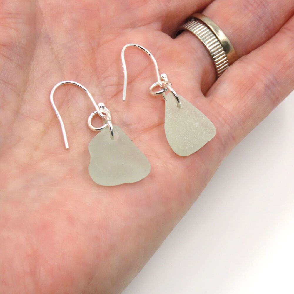 Seafoam Sea Glass Sterling Silver Drop Earrings e406