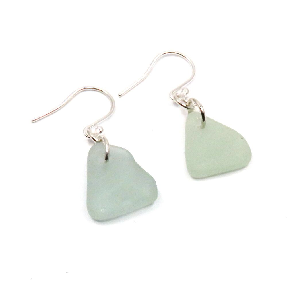 Seafoam Sea Glass Sterling Silver Drop Earrings e406