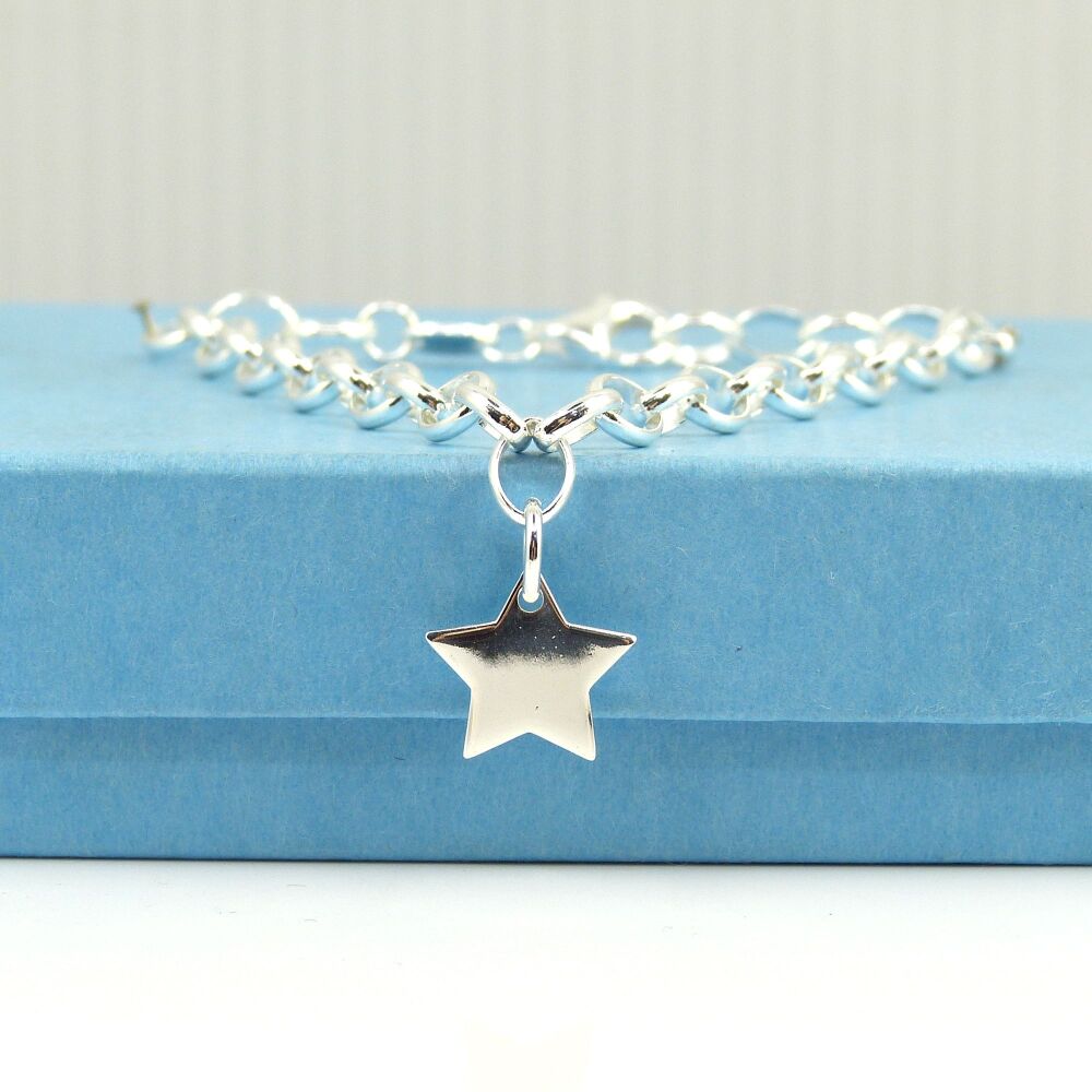 Star Bracelet, Sterling Silver Bracelet, Gift for Friend 5mm links