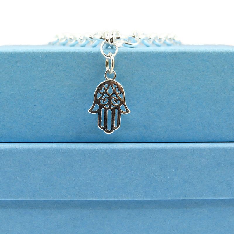 Sterling Silver Hamsa Bracelet | Hand of Fatima Protection Charm Bracelet | Lucky Gift for Her