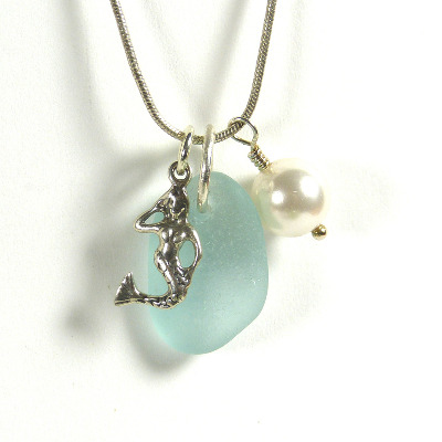 Sea Glass, Sterling Silver Mermaid Necklace
