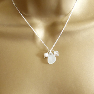Snow White Sea Glass Necklace, Bride, Bridesmaid, Wedding