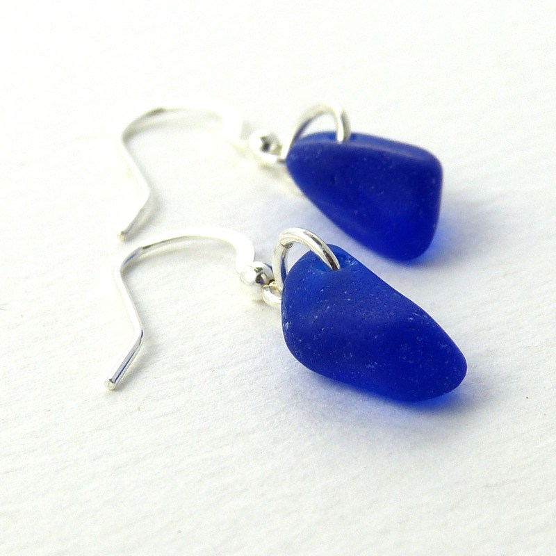 Cobalt blue sea glass earrings Clearance
