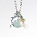 Sea Glass, Sterling Silver Dolphin, Freshwater Pearl Necklace