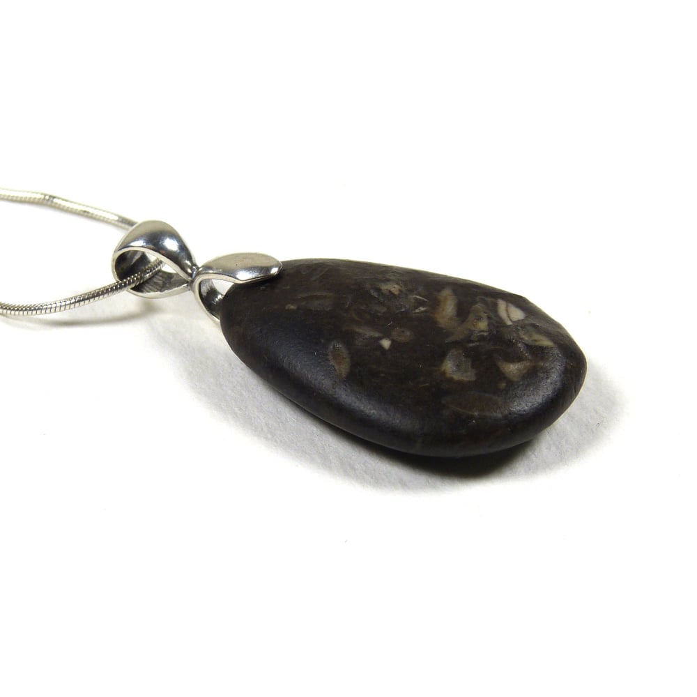 Fossil Beach Stone Pendant Necklace Sterling Silver