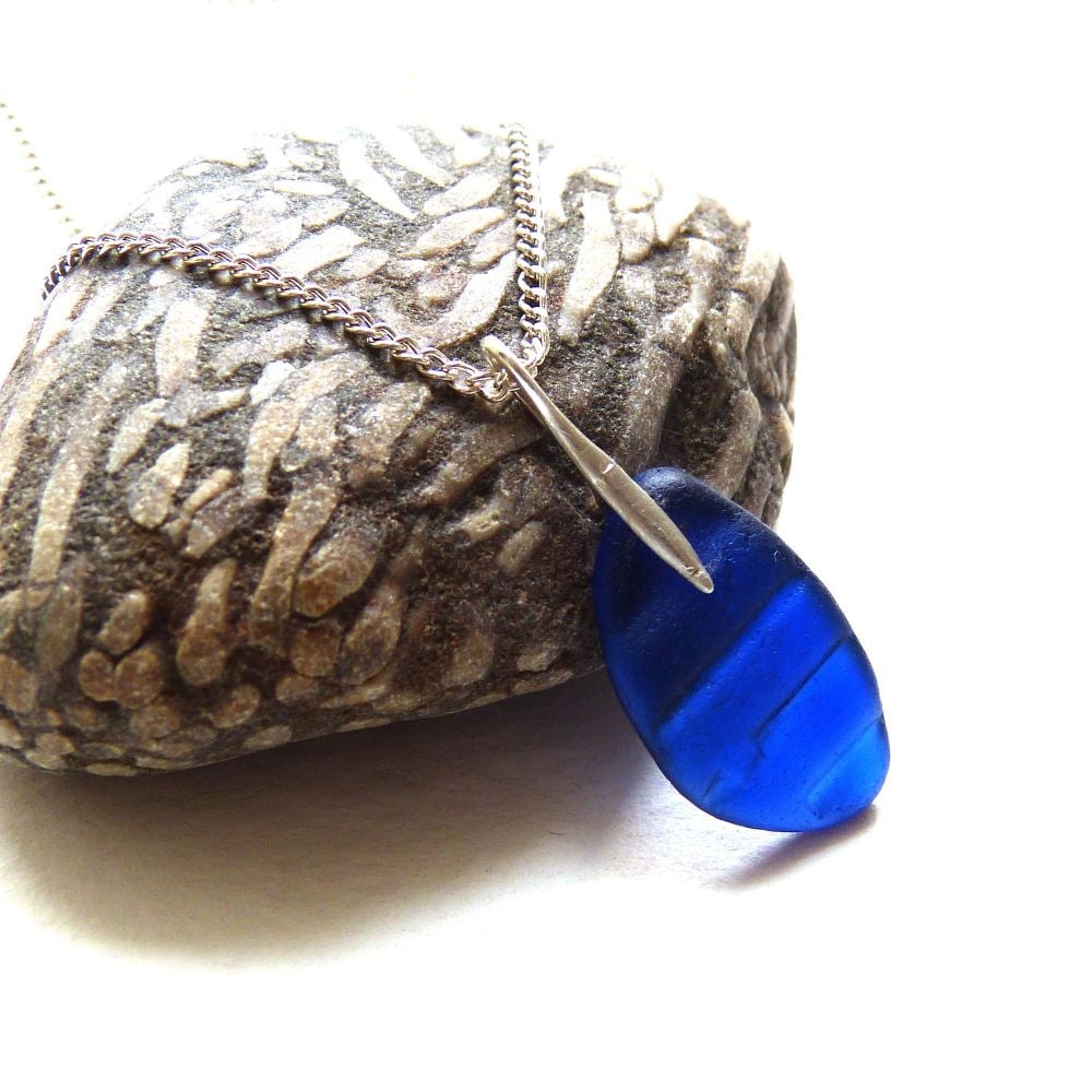 Cobalt Blue English Sea Glass Necklace - IMANI