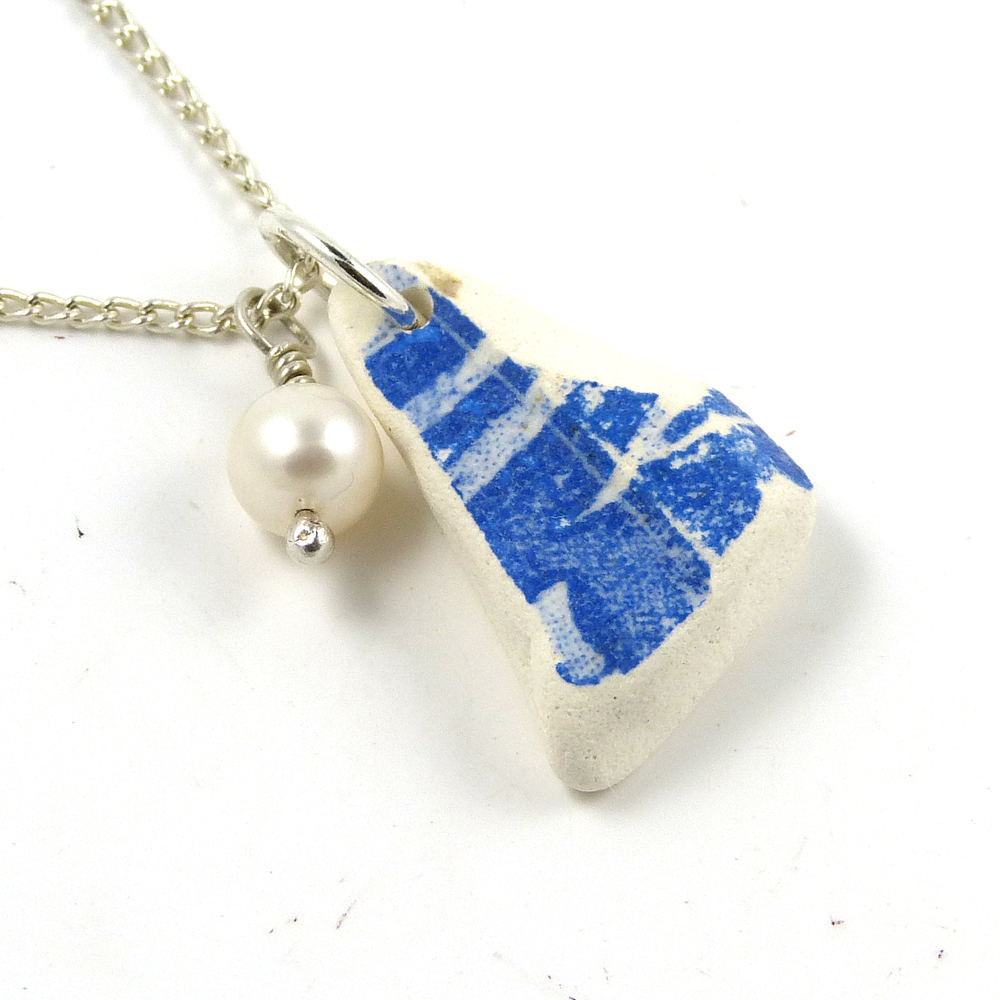 Beach Pottery on Sterling Silver Necklace 