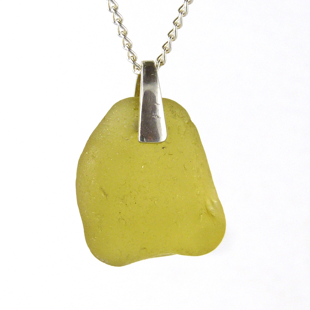 Golden Olive Sea Glass Pendant Necklace - IRINA