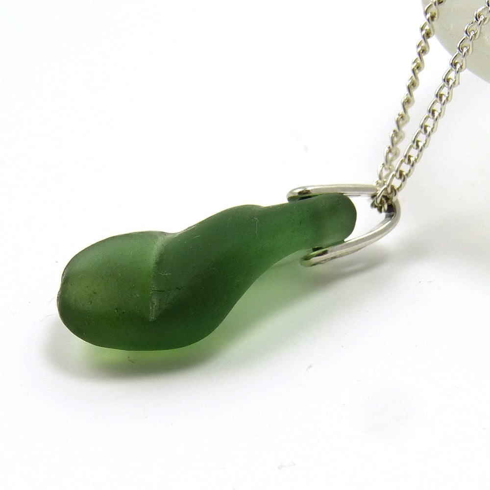 Green Sea Glass Necklace Sterling Silver Chain