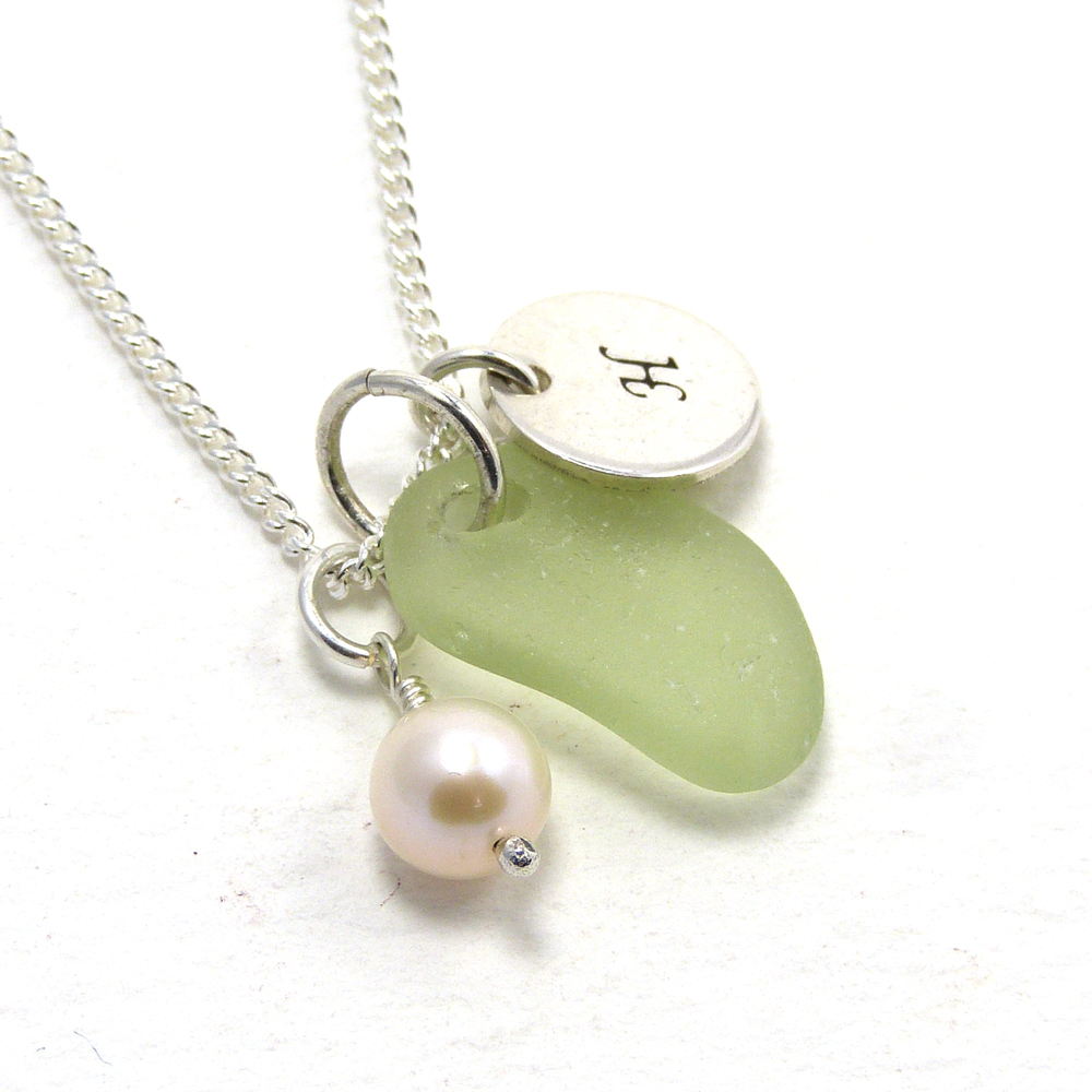 Personalised Lime Green Sea Glass Necklace 910