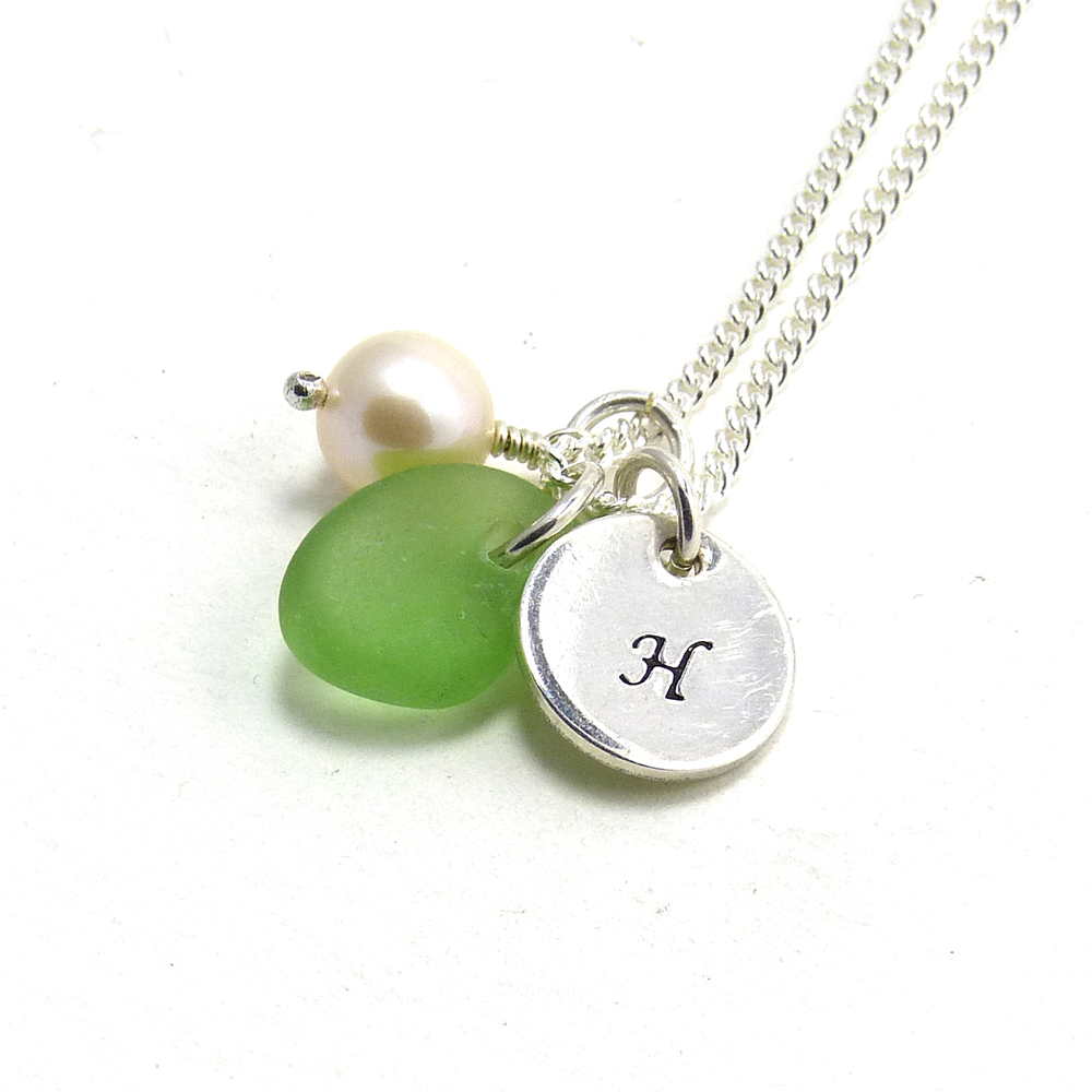 Personalised Emerald Green Sea Glass Necklace 911