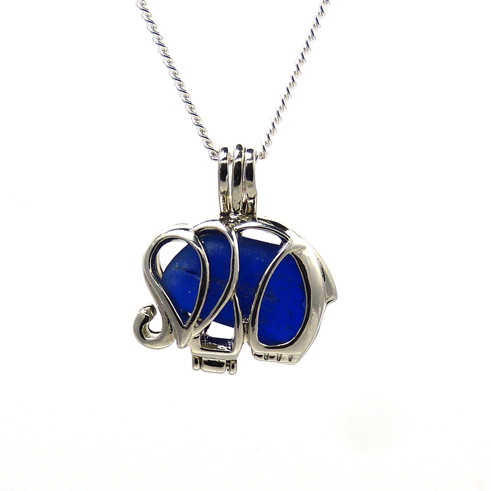 Elephant Cobalt Blue Sea Glass Locket Necklace