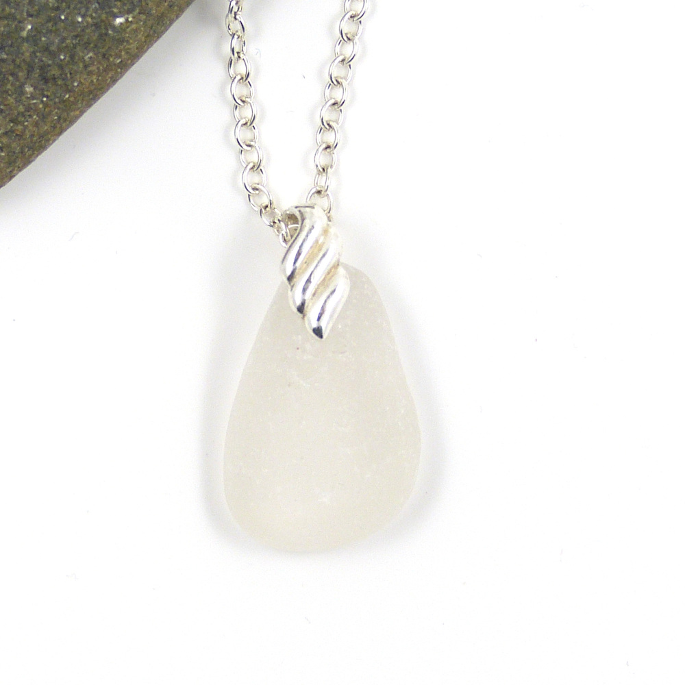 White Sea Glass and Silver Necklace REINA