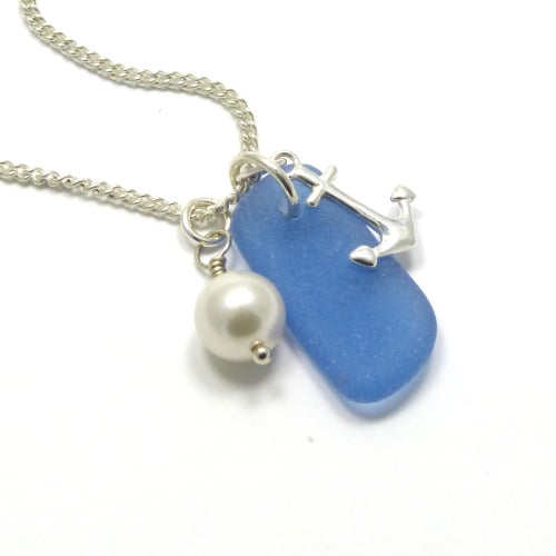 Sea Glass Sterling Silver Anchor Necklace