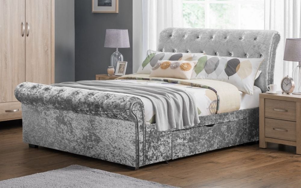 Veronica Double 2 Drawer Storage Bed - Silver Crushed Velvet