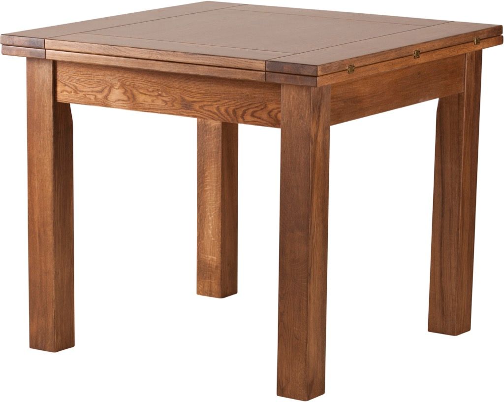 Rustic Solid Oak  3x3 Ft Flip Top Extending Dining Table