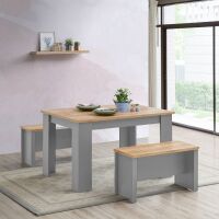 Llanelli Light Grey Dining Table 120cm with 2 Benches