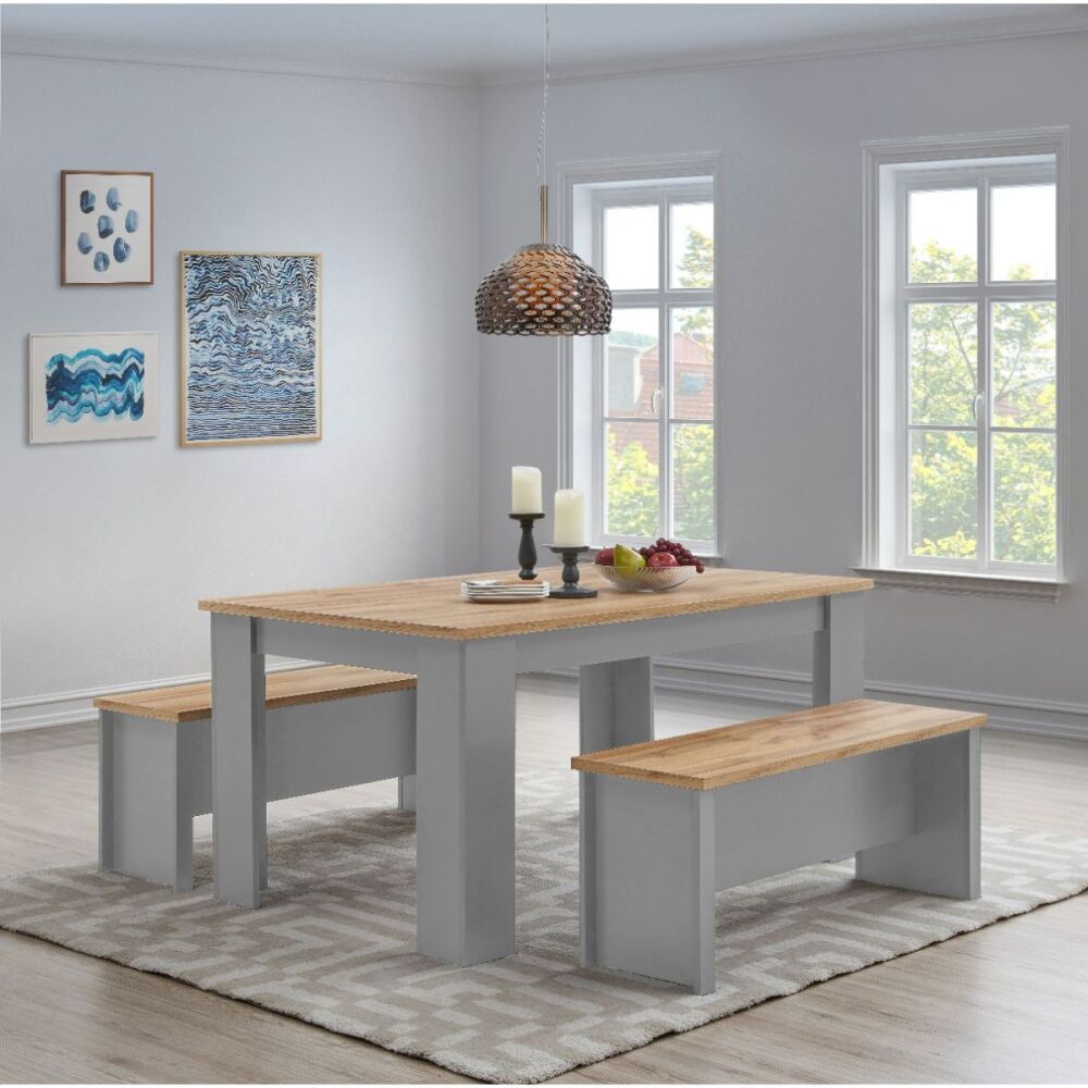 Llanelli Light Grey Dining Table 150cm with 2 Benches