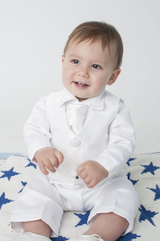 Vivaki Checked Christening Suit in White