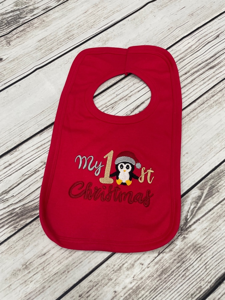 My First Christmas Bib in Red.