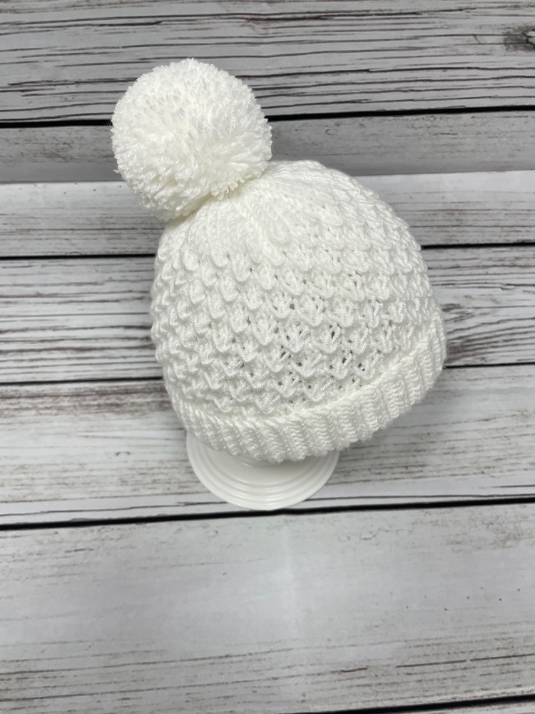White Pom-Pom Hat. Age 0-3 Months