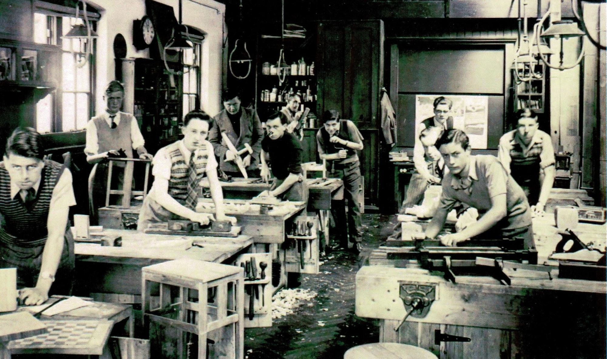 Students in woodwork shop