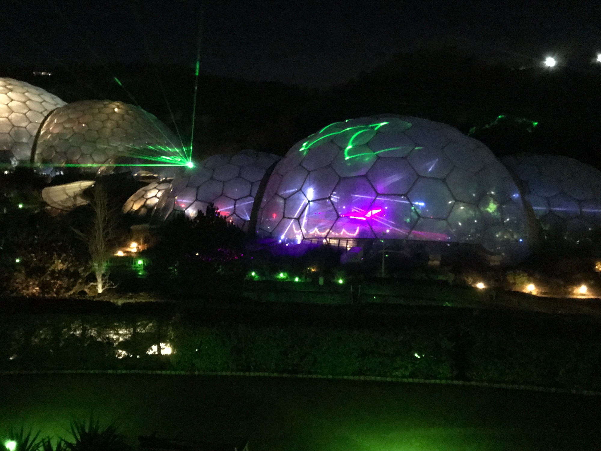 Light show in the domes at Eden project