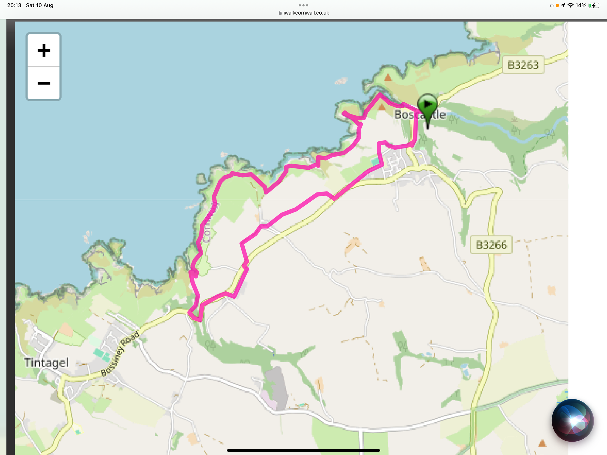 Walking map of circular route taking in Ladyâ€™s Window on Cliff path at Boscastle