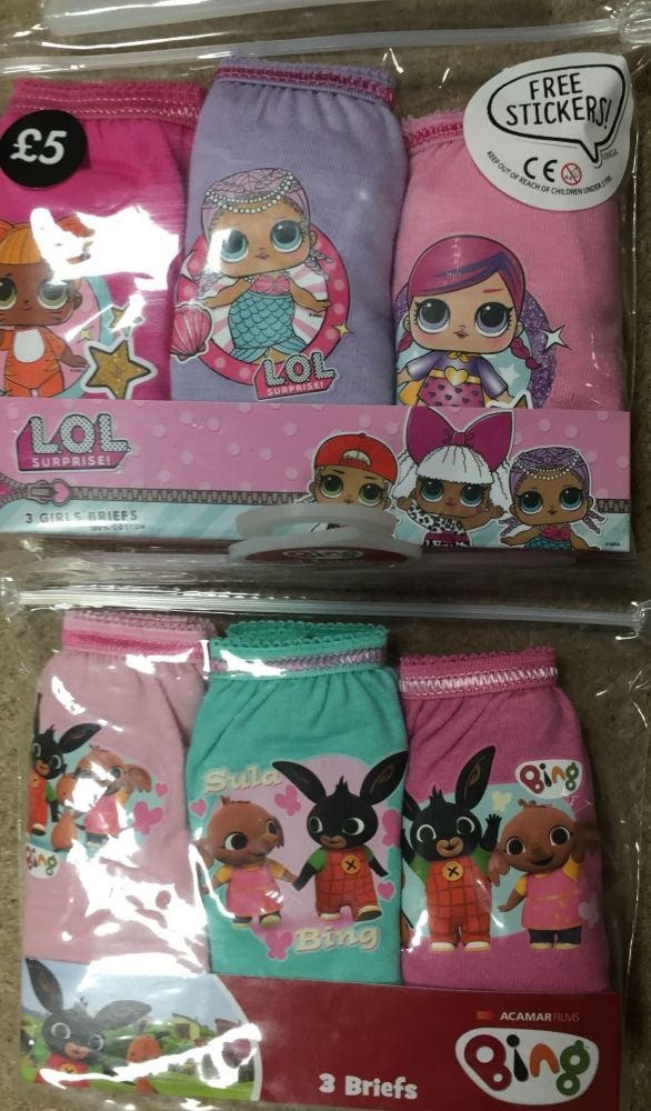 New Product 35 girls bing and in the night garden 3 pack briefs just £1.25