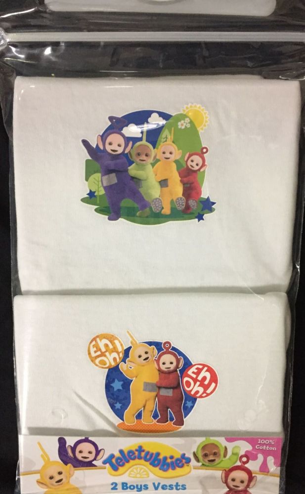 New Product 18 boys teletubbies  2 pack vests just £1.30 each
