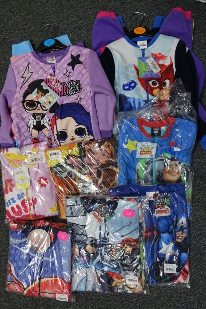 New Product 17 boys and girls fleece character onesies just £2.50 each