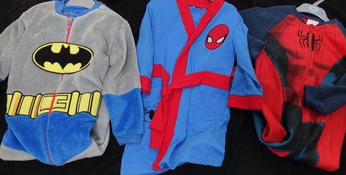 New Product 8 mixed fleece onesies and robes spiderman and batman just £3.0