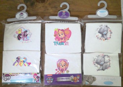 18 Girls 2 Pack Vest 3 Designs - Paw Patrol,  My Little Pony & Tatty Teddy/