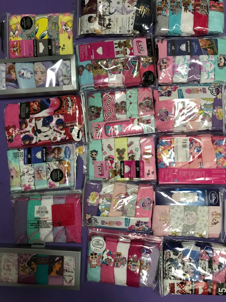 New Product 50 girls 5 pack character x store briefs just £1.75 each