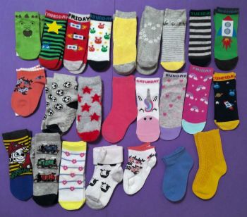100 Pairs Loose Socks. Mostly Baby Socks. Assorted Sizes and Styles 25p per pair!!  (picture is of various styles so orders can be varied)