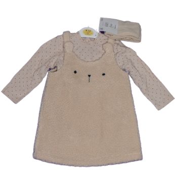 13 Ex Store Fleece Pinafore Dress, Bodyvest & Tights Sets. NEW PRICE £3,00