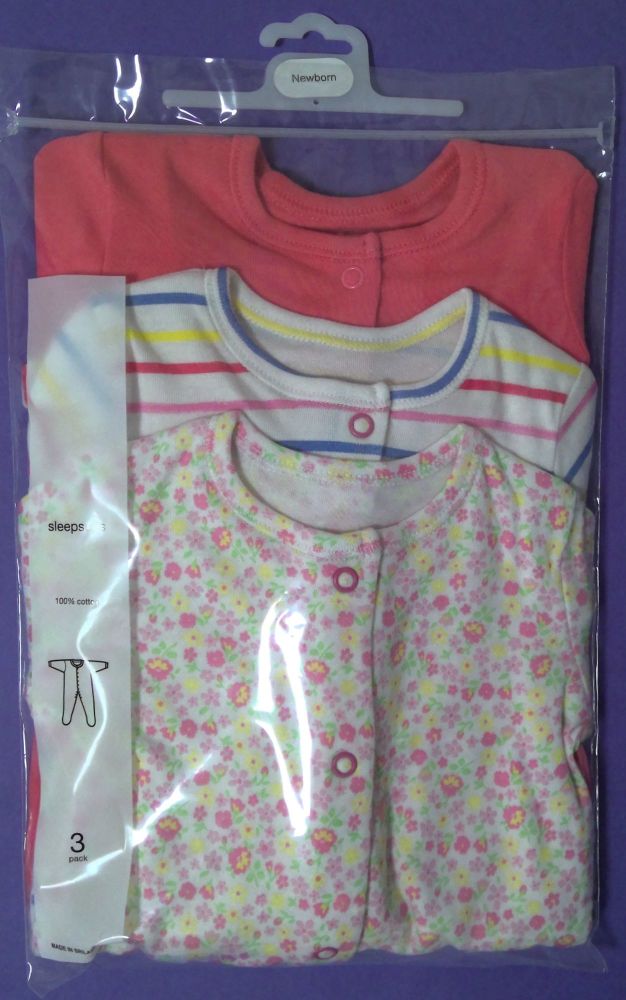 24 Packs of 3 Girl's Style Sleepsuits/ Rompers/Babygrows Newborn up to 18/2
