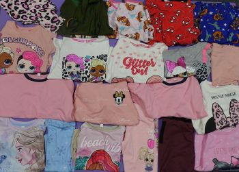 27 Items, mix of kids pyjama tops, t -shirts, bottoms and sweatshirts