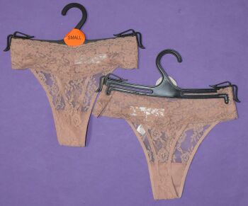 12 Ladies Pink Lacy Thong - Small and Medium.Only 40p eaqch