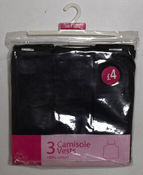 12 Girl's 3 Pack Ex Store Black Camisole Vests £1.25 a pack RATIO 3,5,4.