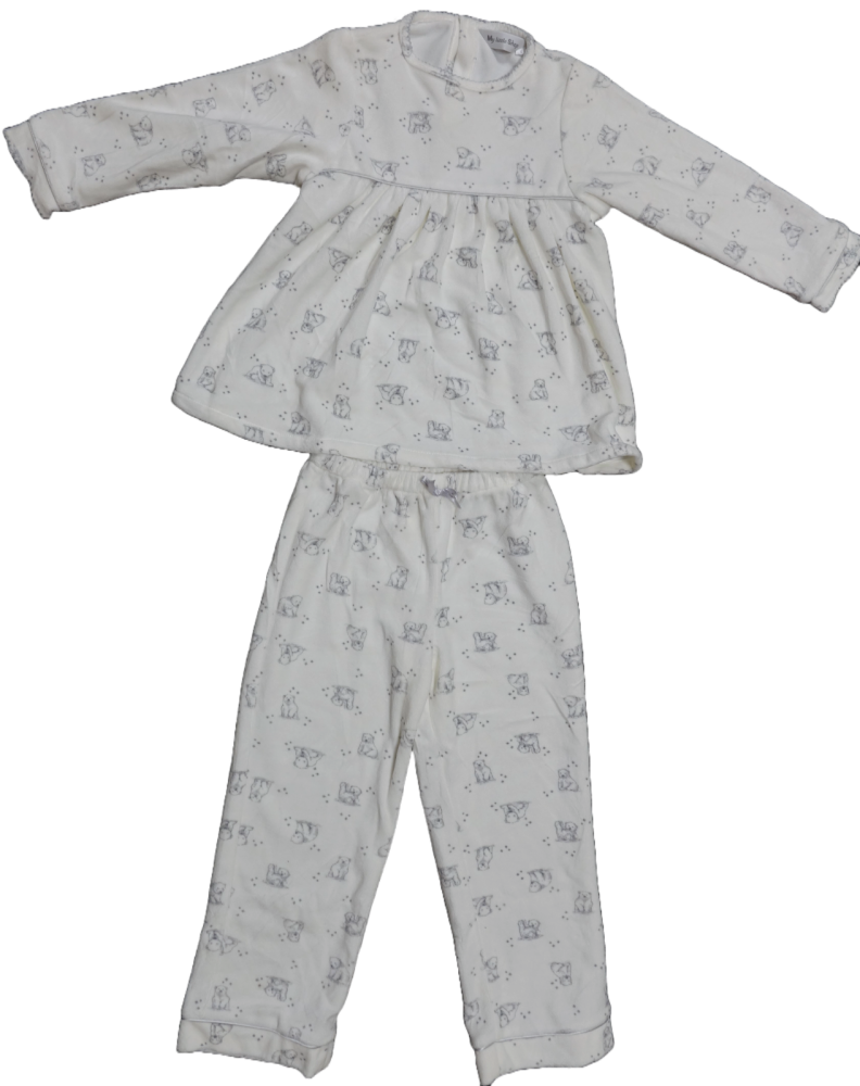 8 Girl's White Velour Pyjamas with Pyjama Bag