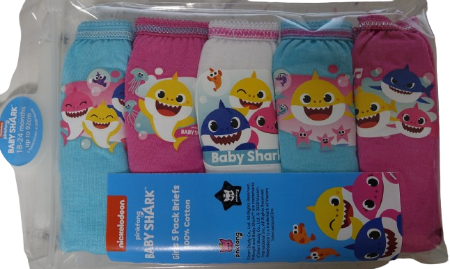 18 Girls Baby Shark 5 Pack Briefs