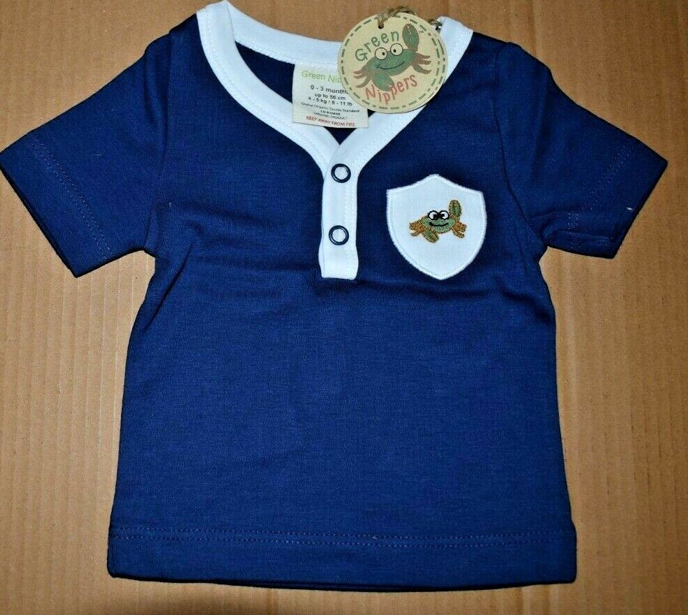 2 Boys Organic cotton NAVY placket front T Shirts GN0050