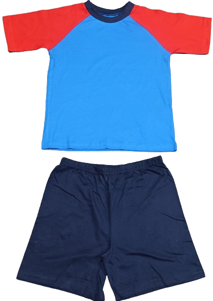 10 Boys Red And Blue Plain Short Pyjamas Sized 7-8