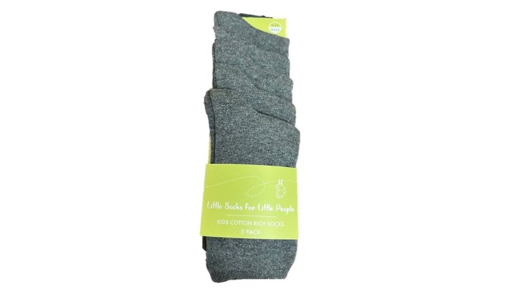 36 Kids Grey 5Pack Cotton Lycra Socks