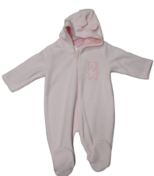 12 Pastel Pink Baby Fleece Bear Rompers With Ears