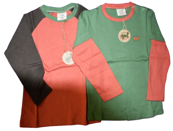 12 Boy's 2 Colourway Long Sleeve Organic Cotton Tops