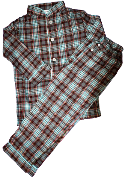 15 Boy's Cotton Checked Mandarin Collar Pyjamas