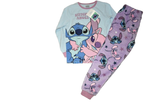 2 Girls Lilo & Stitch Long Fleece Leg Pyjamas Age 6-7